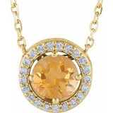 14K Yellow Natural Citrine & .05 CTW Natural Diamond Halo-Style 16" Necklace