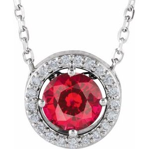 Platinum Lab-Grown Ruby & .05 CTW Natural Diamond Halo-Style 16" Necklace