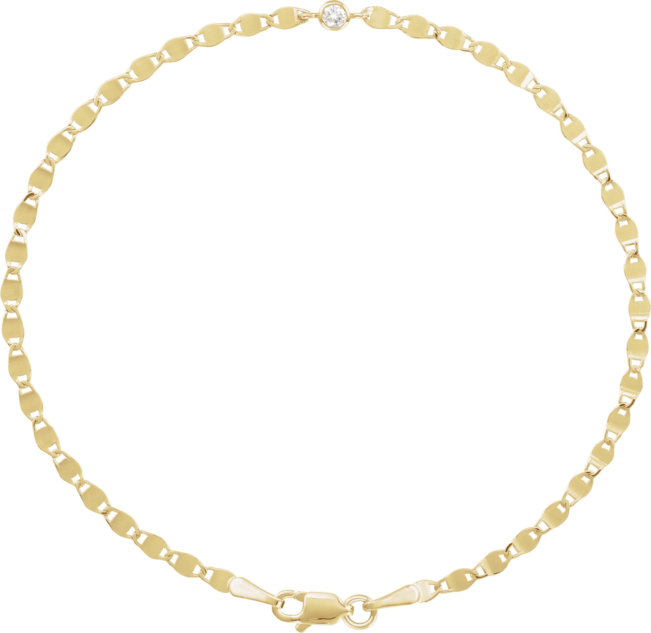 14K Yellow Gold .06 CT Natural Diamond Bezel-Set Link 7 1/2" Bracelet