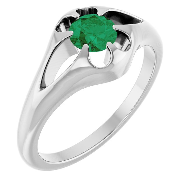 Sterling Silver Natural Emerald Belcher Ring
