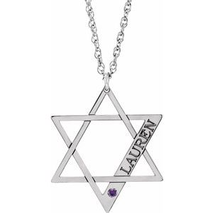 10K White Personalized Imitation Amethyst Star of David 18" Necklace