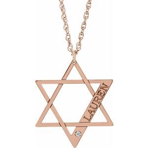 14K Rose Personalized Imitation Diamond Star of David 18" Necklace