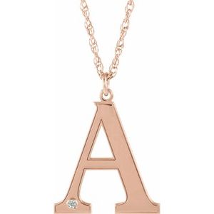 14K Rose Engravable Imitation Diamond Initial A 18" Necklace