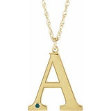 10K Yellow Engravable Imitation Alexandrite Initial A 18" Necklace