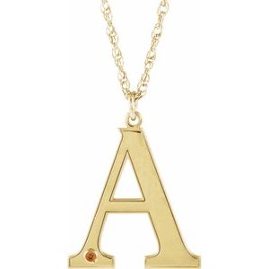 10K Yellow Engravable Imitation Citrine Initial A 18" Necklace