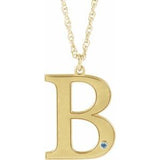 10K Yellow Engravable Imitation Aquamarine Initial B 18" Necklace