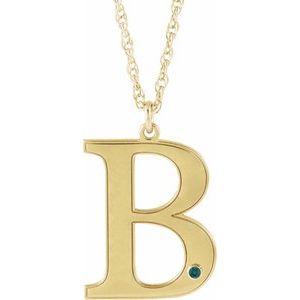 10K Yellow Engravable Imitation Alexandrite Initial B 18" Necklace
