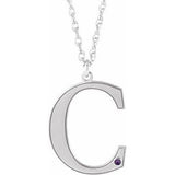 10K White Engravable Imitation Amethyst Initial C 18" Necklace