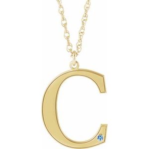 14K Yellow Gold-Plated Sterling Silver Engravable Imitation Aquamarine Initial C 18" Necklace