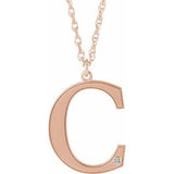 14K Rose Engravable Imitation Diamond Initial C 18" Necklace