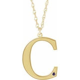 10K Yellow Engravable Imitation Alexandrite Initial C 18" Necklace