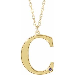 14K Yellow Gold-Plated Sterling Silver Engravable Imitation Alexandrite Initial C 18" Necklace