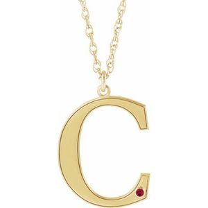 10K Yellow Engravable Imitation Ruby Initial C 18" Necklace