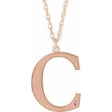 14K Rose Gold-Plated Sterling Silver Engravable Imitation Pink Tourmaline Initial C 18" Necklace