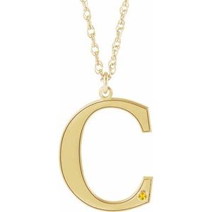 14K Yellow Engravable Imitation Citrine Initial C 18" Necklace