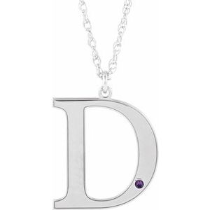 14K White Engravable Imitation Amethyst Initial D 18" Necklace