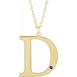 10K Yellow Engravable Imitation Amethyst Initial D 18" Necklace