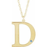 10K Yellow Engravable Imitation Aquamarine Initial D 18" Necklace