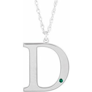 10K White Engravable Imitation Emerald Initial D 18" Necklace