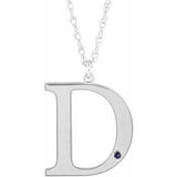 14K White Engravable Imitation Alexandrite Initial D 18" Necklace