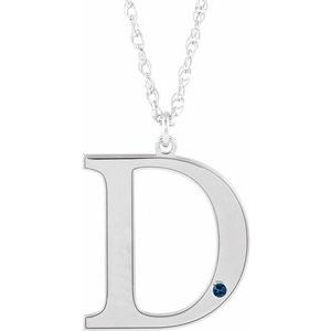 10K White Engravable Imitation Blue Sapphire Initial D 18" Necklace