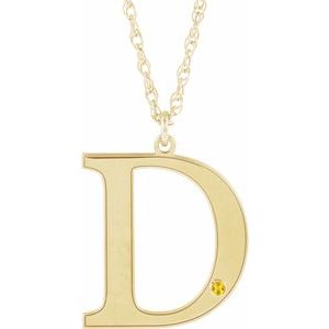 10K Yellow Engravable Imitation Citrine Initial D 18" Necklace