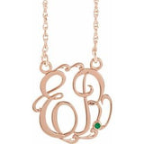 14K Rose 20 mm 2-Initials Imitation Emerald Script Monogram 18" Necklace