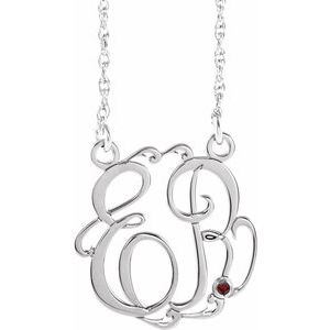 10K White 20 mm 2-Initials Imitation Mozambique Garnet Script Monogram 18" Necklace