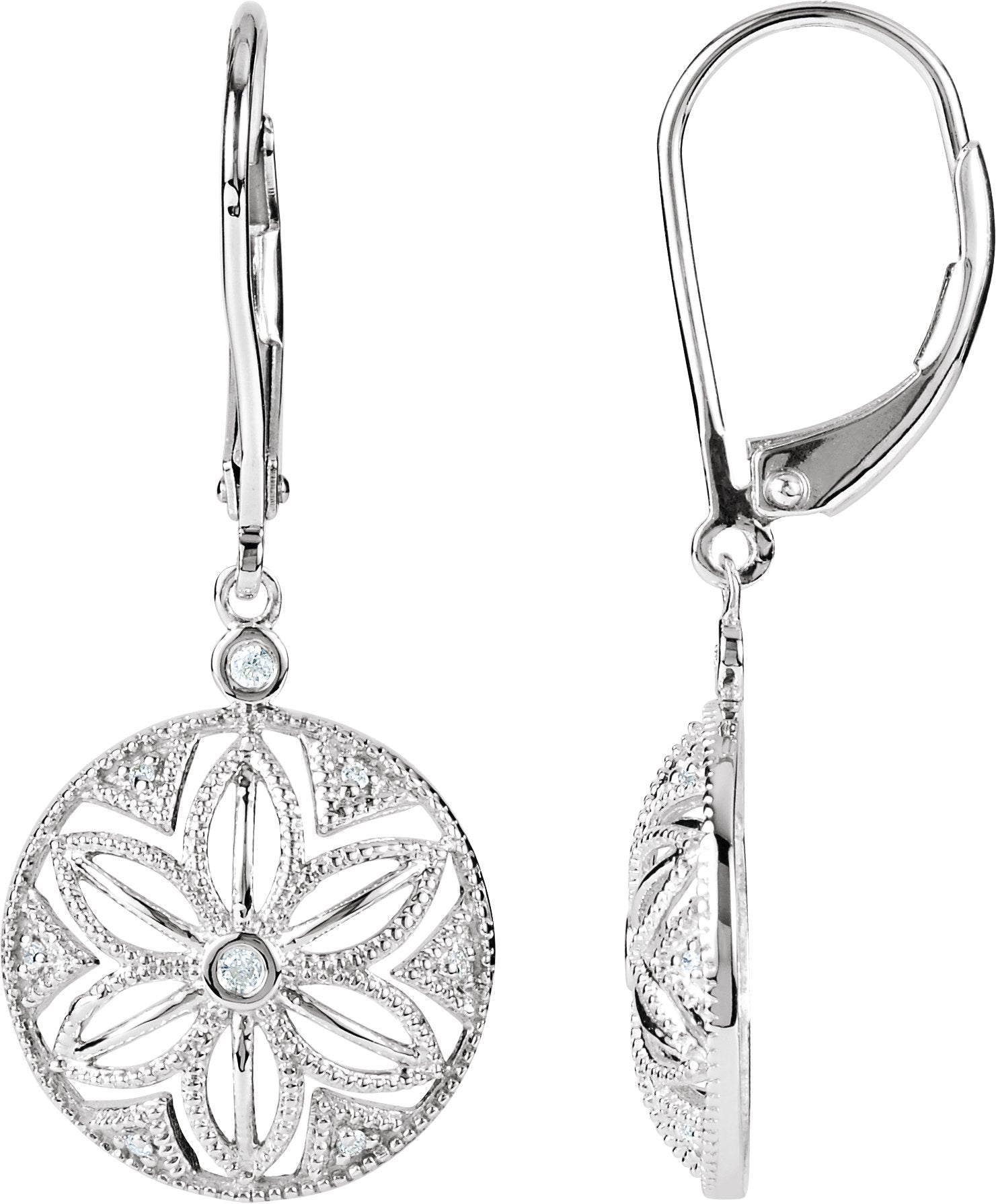 Granulated Filigree Lever Back Earrings
