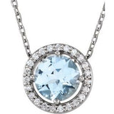 Sterling Silver Imitation Aquamarine & .05 CTW Natural Diamond Halo-Style 16" Necklace