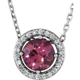 Platinum Natural Pink Tourmaline & .05 CTW Natural Diamond Halo-Style 16" Necklace