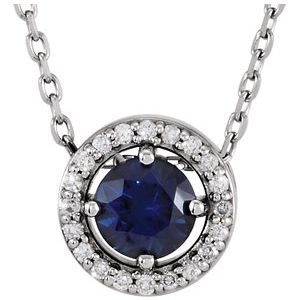Platinum Lab-Grown Blue Sapphire & .05 CTW Natural Diamond Halo-Style 16" Necklace