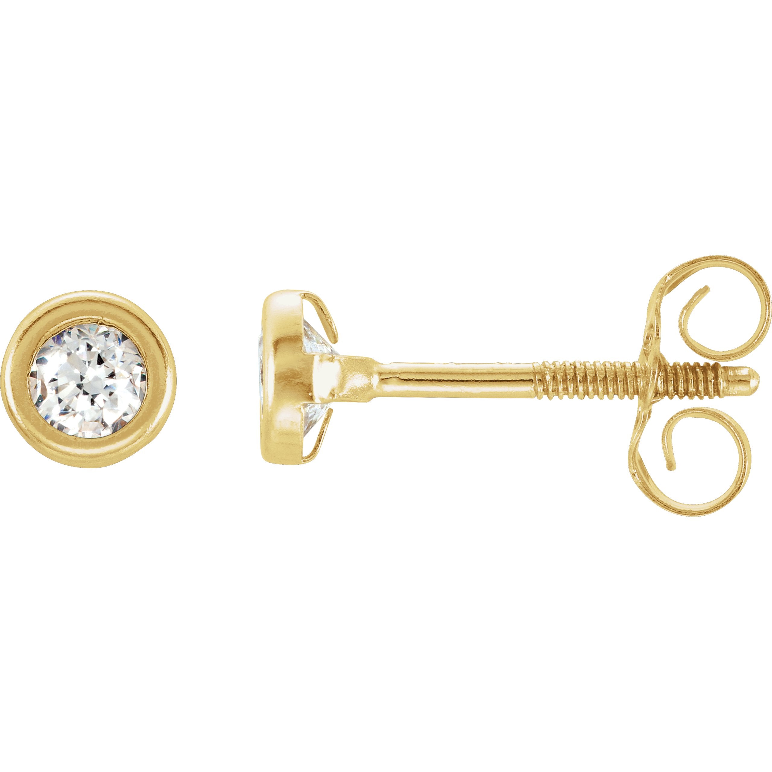 Round Bezel-Set Youth Stud Earrings