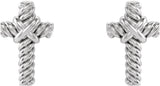 14K White Gold Rope Cross Earrings