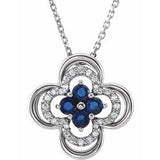 Platinum Natural Blue Sapphire & 1/10 CTW Natural Diamond Clover 18" Necklace