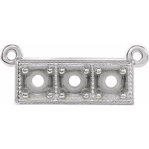 10K White 3 mm Round Three-Stone Granulated Bar Necklace Center