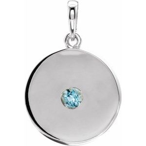 Sterling Silver Natural Aquamarine Disc Pendant
