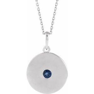 14K White Lab-Grown Blue Sapphire Disc 16-18" Necklace
