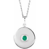 Sterling Silver Lab-Grown Emerald Disc 16-18" Necklace