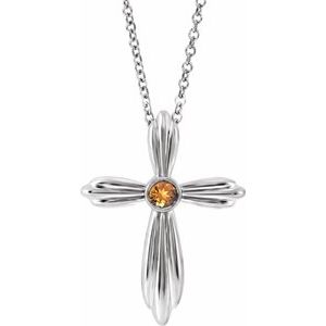 Platinum Natural Citrine Cross 16-18" Necklace