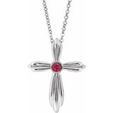 Sterling Silver Lab-Grown Ruby Cross 16-18" Necklace