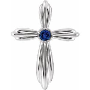 14K White Natural Blue Sapphire Cross Pendant