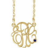 10K Yellow 25 mm 3-Initials Imitation Blue Sapphire Script Monogram 18" Necklace