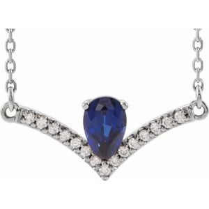 Platinum Lab-Grown Blue Sapphire & .06 CTW Natural Diamond 16" Necklace