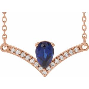 14K Rose Natural Blue Sapphire & .06 CTW Natural Diamond 16" Necklace