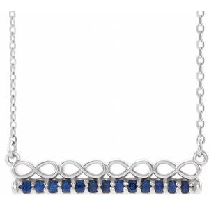 Sterling Silver Natural Blue Sapphire Infinity-Inspired Bar 16" Necklace