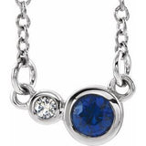 14K White Natural Blue Sapphire & .02 CTW Natural Diamond 16" Necklace