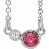Platinum Natural Pink Tourmaline & .02 CTW Natural Diamond 16" Necklace
