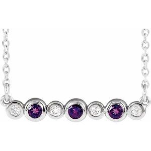 Sterling Silver Natural Amethyst & .08 CTW Natural Diamond Bezel-Set 16-18" Necklace