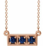 14K Rose Lab-Grown Blue Sapphire Three-Stone Bar 16-18" Necklace